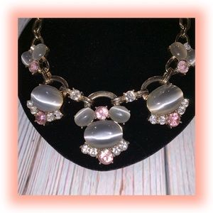 Anne Klein Smokey Gray & Pink Jeweled Necklace